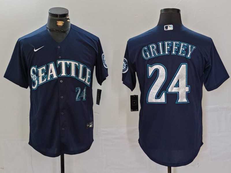 Mens Seattle Mariners #24 Ken Griffey Jr Navy Cool Base Stitched Baseball Jersey